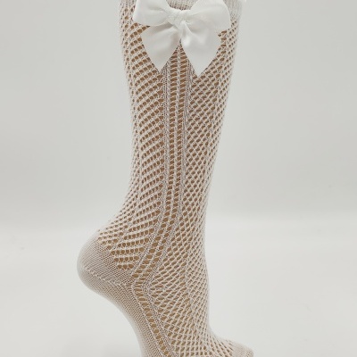 Meia joelho Rancho com laço cetim Branco