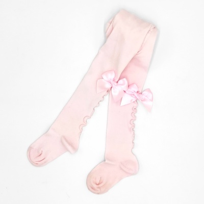 Collant rolinho com laço cetim rosa bebé