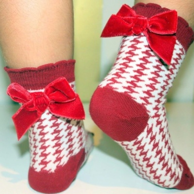 Soquete Pied de Poule com laço veludo