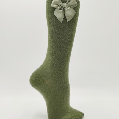Meia joelho lisa laço verde tropa