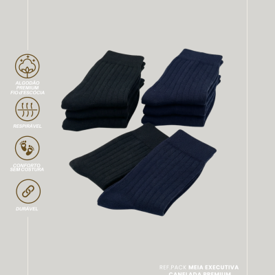 Pack 6 Meias Executivo Caneladas Premium