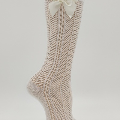 Meia joelho Rancho com laço cetim Pérola