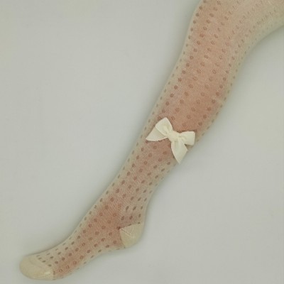 Collants rendados com laço veludo cor pérola