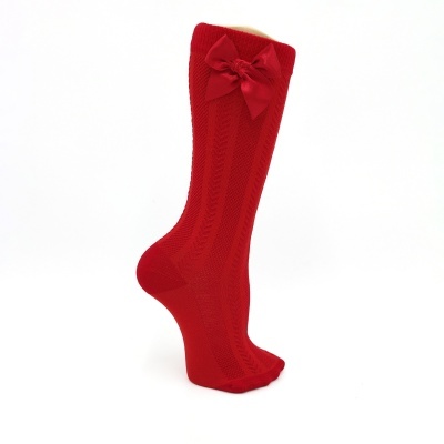 Meia joelho espinha com laço cetim vermelho
