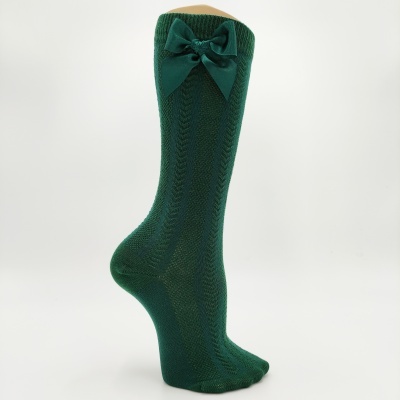 Meia joelho espinha com laço cetim verde garrafa