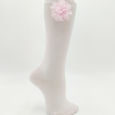 Meia laço Flor Rosa bebé