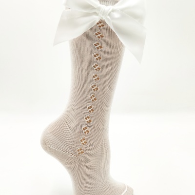 Meia Perle com laço cetim Branco