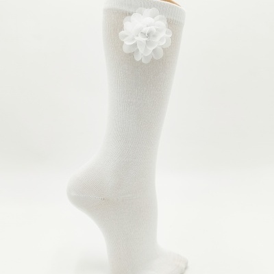 Meia Laço Flor Branco