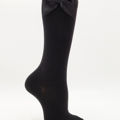 Meia joelho lisa laço preto