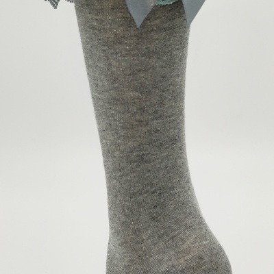 Meia Renda e Laço Cetim Cinza