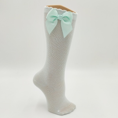 Meia joelho ponto arroz laço gorgorão verde água