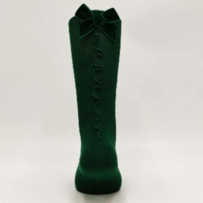 Meia joelho rolinho com laço de veludo verde garrafa