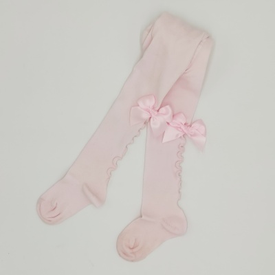 Collant rolinho com laço cetim rosa bebé
