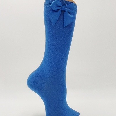 Meia joelho lisa laço azul verão