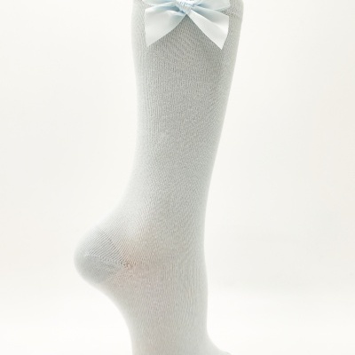 Meia joelho lisa laço azul bebé