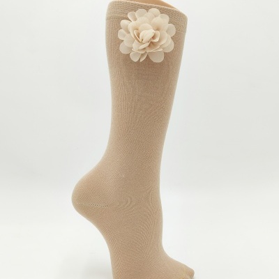 Meia Laço Flor Bege