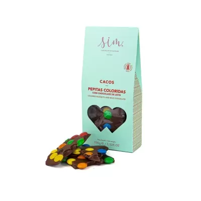 Cacos de Pepitas Coloridas com Chocolate de Leite