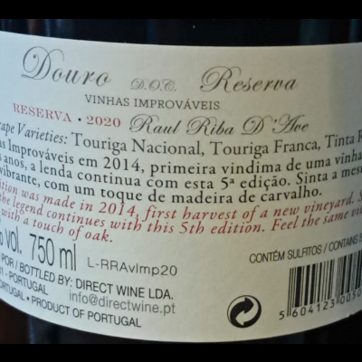 Vinho Vinhas Improváveis 2020 Tinto 75Cl