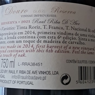 Vinho Vinhas Improváveis Tinto 75Cl