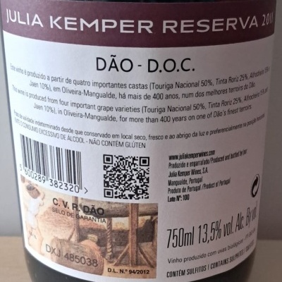 Vinho Julia Kemper Reserva Tinto 2011 75Cl