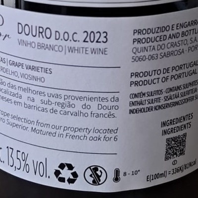 Vinho Quinta do Crasto Superior Branco 2023 75Cl