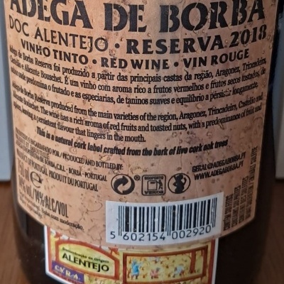 vinho Borba Reserva Rotulo Cortiça Tinto 2018 75cl