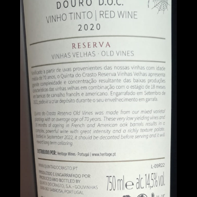 Vinho Quinta do Crasto Reserva Vinhas Velhas Tinto 75Cl