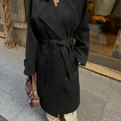 Trench Suede Button – Preto