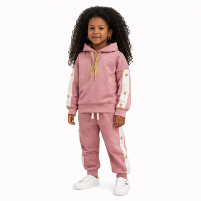 Conjunto 2 peças rosa com detalhes laterais