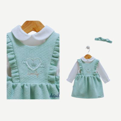 Conjunto de Vestido+ Camisola e Fita para Cabeça- Verde