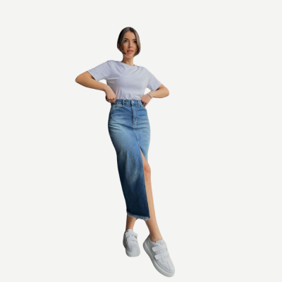 Saia Denim Slit – Azul