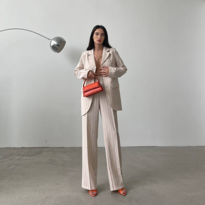 Calças Linen Stripes – Bege & Laranja