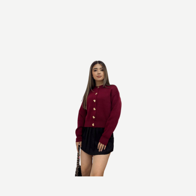 Cardigan Heart Button – Vinho