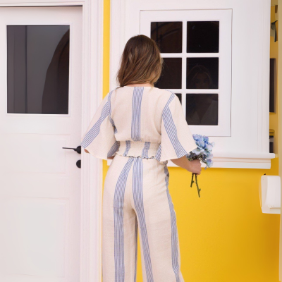 Conjunto Linen Stripes – Bege & Azul