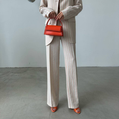 Calças Linen Stripes – Bege & Laranja