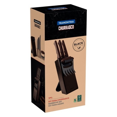 Kit para Churrasco Tramontina 3 Facas + Suporte + Garra Peças Black Collection