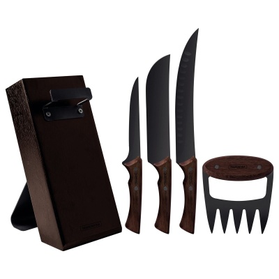 Kit para Churrasco Tramontina 3 Facas + Suporte + Garra Peças Black Collection