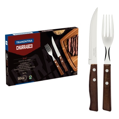 Conjunto de Talheres Tramontina Dynamic – 12 Peças, Cabos em Madeira Natural