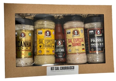 Kit Sal Churrasco Premium 4x500g c/ oferta molho Cayenne