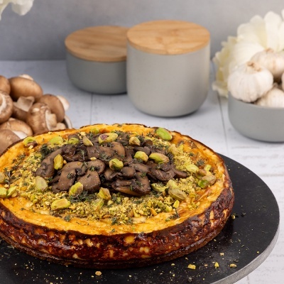 Cheesecake de Cogumelos e Pistácios