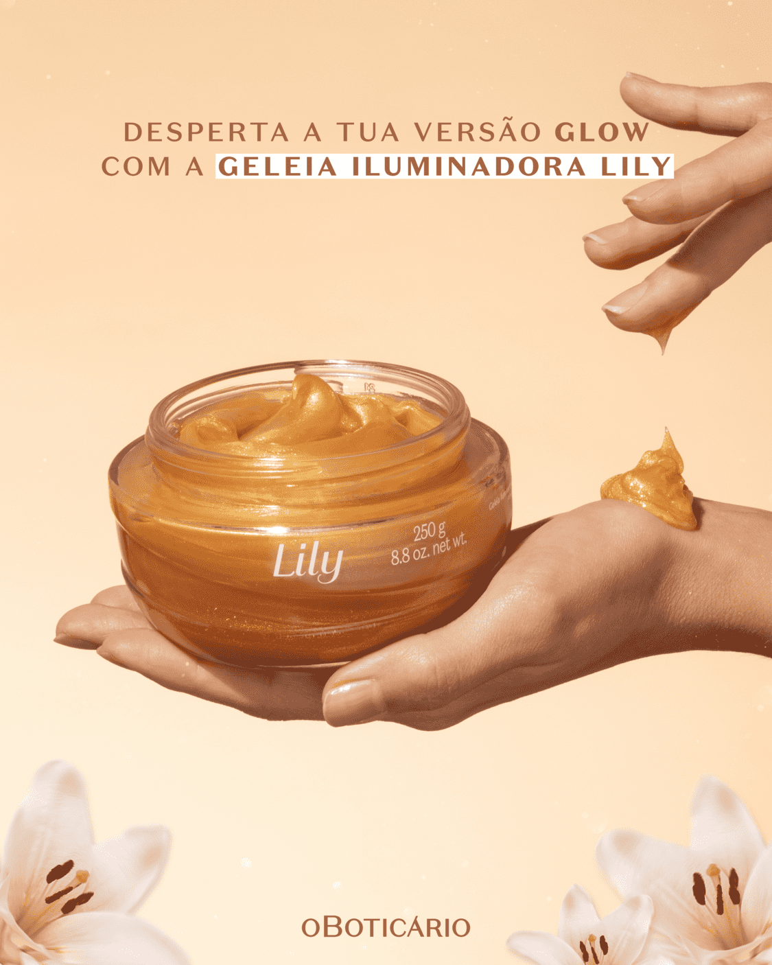 Gel Iluminador Hidratante Corporal Lily Glow 250g – Brilha, Tu!