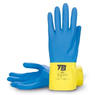 Luva Química De Látex Azul E Amarelo Interior Flocado 9007 (10 Pares)