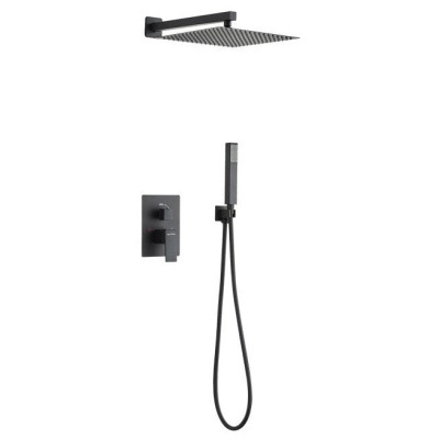 Conjunto De Duche Monocomando 2 Vias | Design Quadrado | Preto Mate