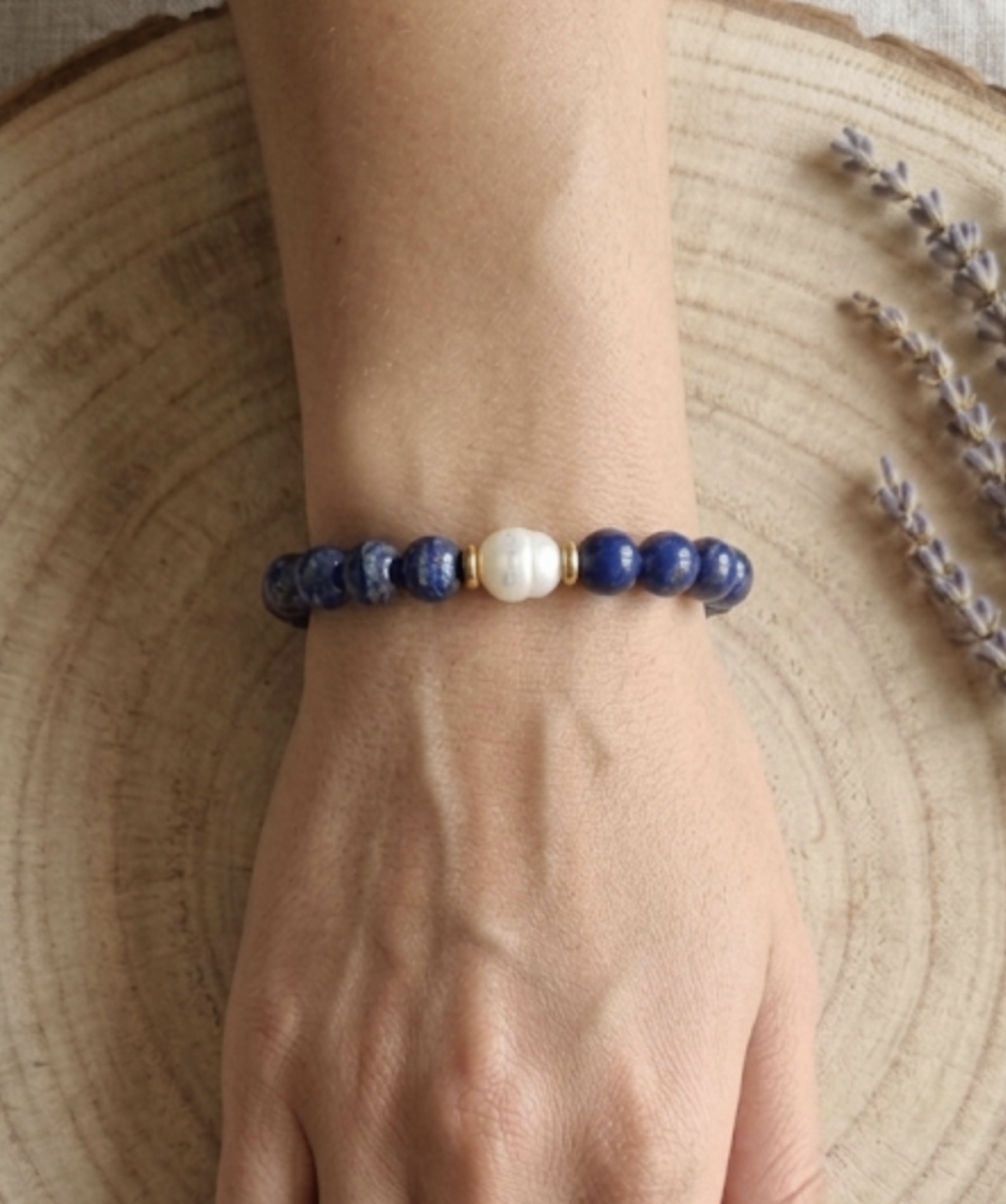 Pulseira de lápis lazuli com pérola