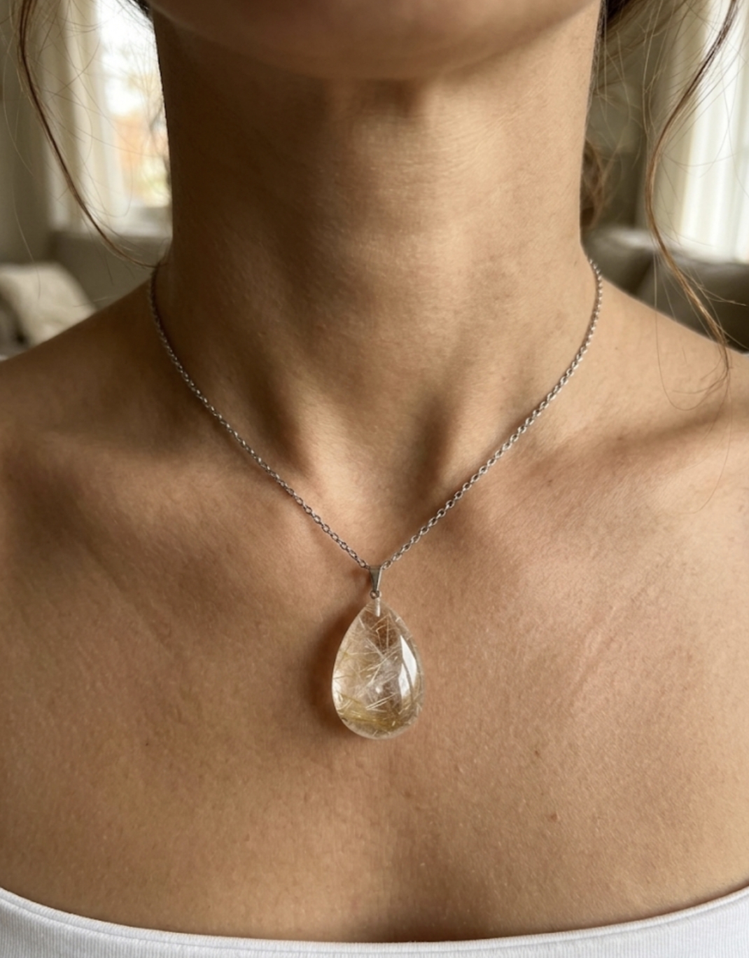 Colar Quartzo Rutilado Gota