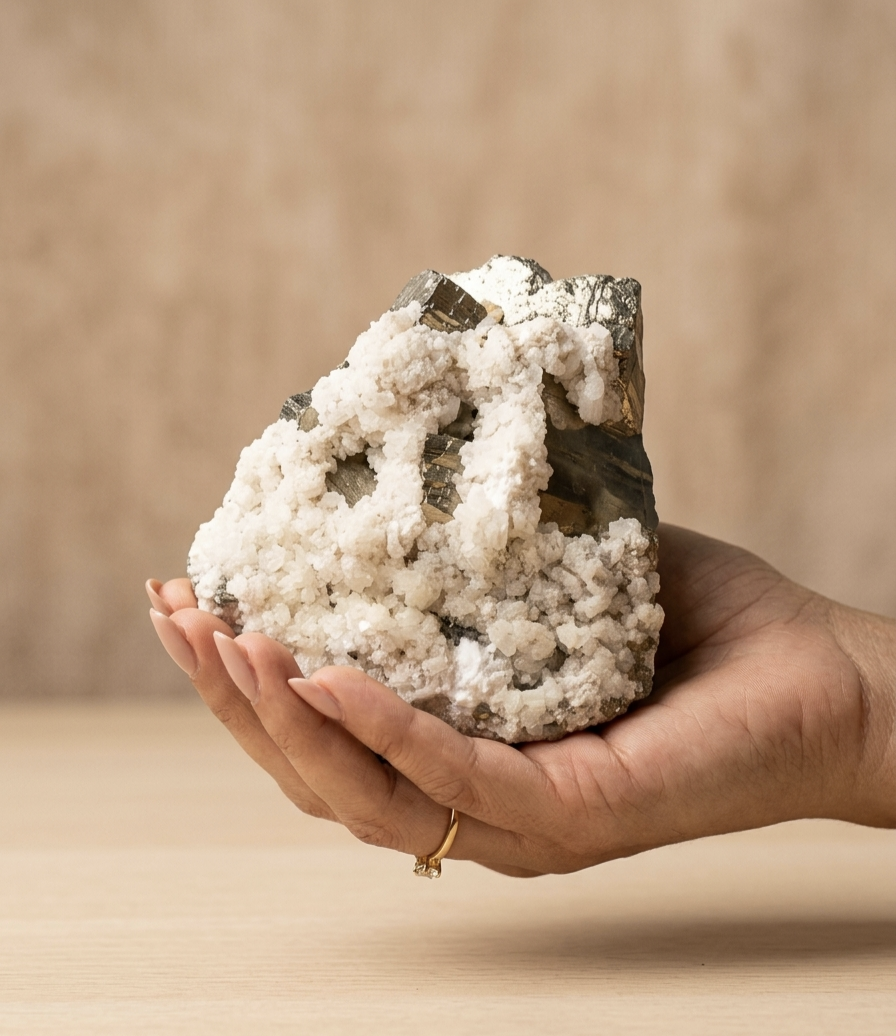 Pirite com calcite (1200g) (11x11x4 cms)