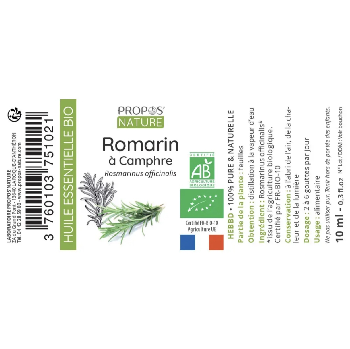 Óleo Essencial Alecrim com Cânfora Bio 10ml