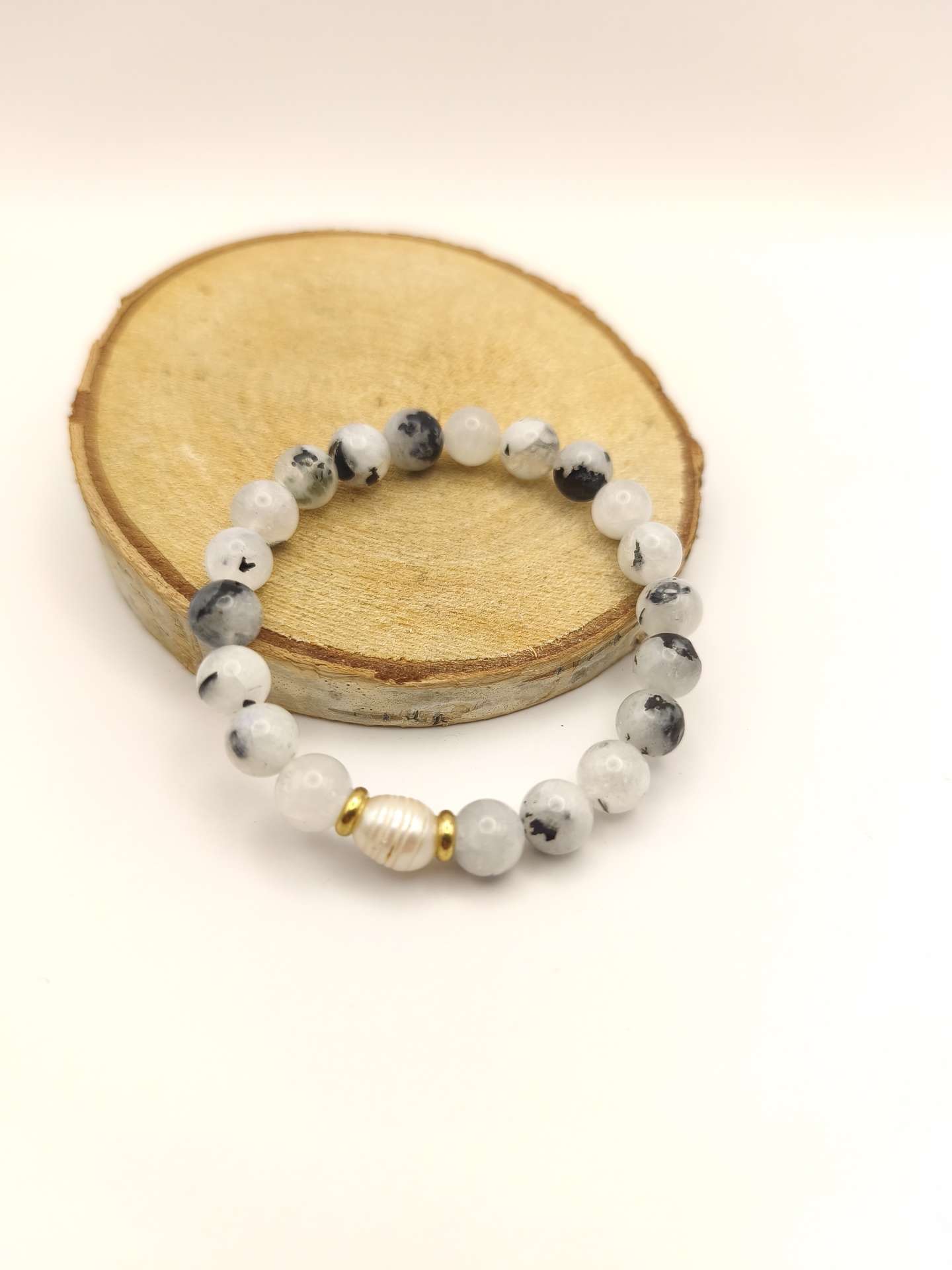 Pulseira pedra lua com perola