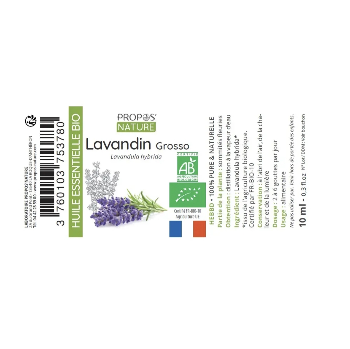 Óleo Essencial Lavanda Grosso Bio 10ml