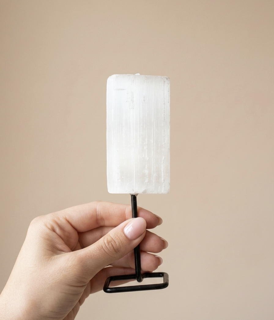 Selenite em bruto com suporte